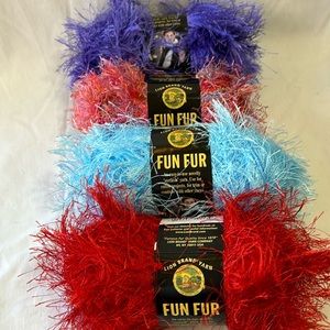 New Lion Brand Fun Fur Prints and Fun Fur Eyelash Yarn-4 Skeins